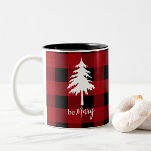 Tasse 2 Couleurs Arbre de Noël à carreaux Red Black Buffalo Joyeux