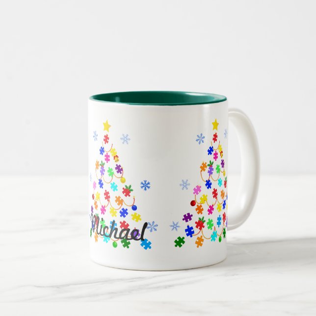 Tasse 2 Couleurs Arbre de Noël autiste (Devant droit)