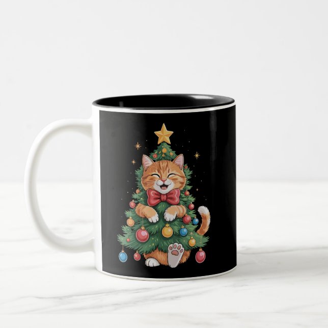 Tasse 2 Couleurs Arbre de Noël Chat Orange Gingembre Noël Mignon  (Gauche)