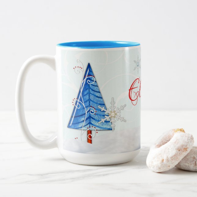 Tasse 2 Couleurs Arbre de Noël et bijoux à flocons de neige (Avec donut)