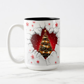 Tasse 2 Couleurs Arbre de Noël, Rouge et Or - Noir