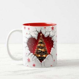Tasse 2 Couleurs Arbre de Noël, Rouge et Or - Noir