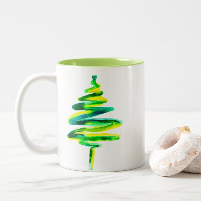 Tasse 2 Couleurs Arbre de Noël vert (Avec donut)