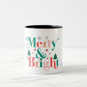 Tasse 2 Couleurs Arbre de pin et flocons de neige gais et lumineux