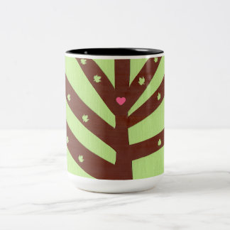 Tasse 2 Couleurs Arbre minimaliste avec cœur rose et feuilles