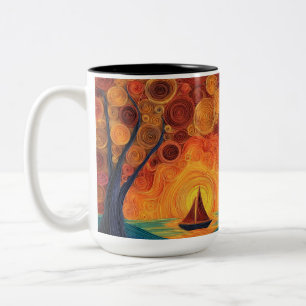 Tasse 2 Couleurs "Arbre Tourbillonnant au Coucher du Soleil & Voili