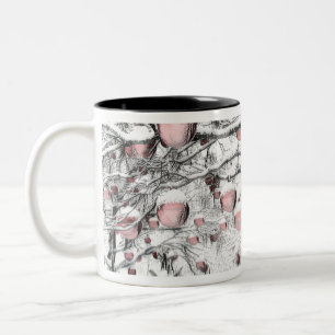 Tasse 2 Couleurs Arbres à neige vintages avec ornements en dessin