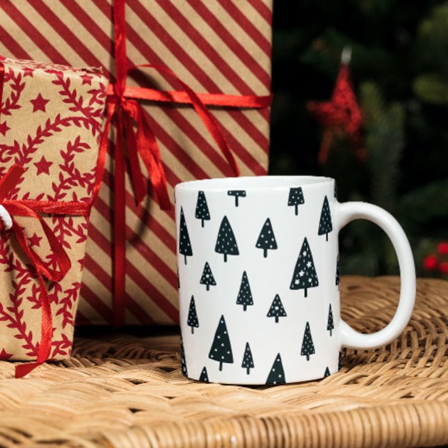 Tasse 2 Couleurs Arbres de Noël scandinaves noirs et blancs moderne (Créateur téléchargé)