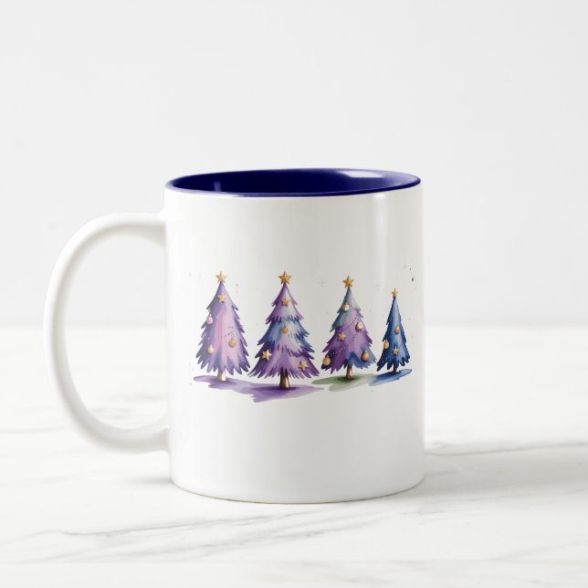Tasse 2 Couleurs Arbres de Noël violets Vacances d'hiver (Gauche)