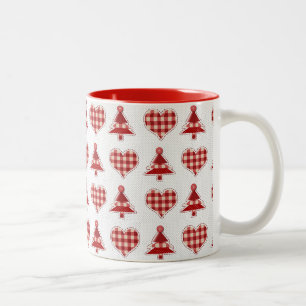 Tasse 2 Couleurs Arbres et coeurs de Noël plaid