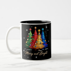 Tasse 2 Couleurs Arbres Joyeux et Lumineux Cadeau de Noël Fêtes Mig