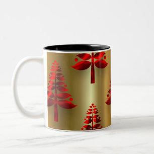 Tasse 2 Couleurs Arbres rouges de Noël en or