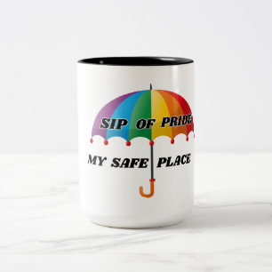 TASSE 2 COULEURS ARC-EN-CIEL FIERTE MON ENDROIT SÛR LGBTQ 15 OZ.