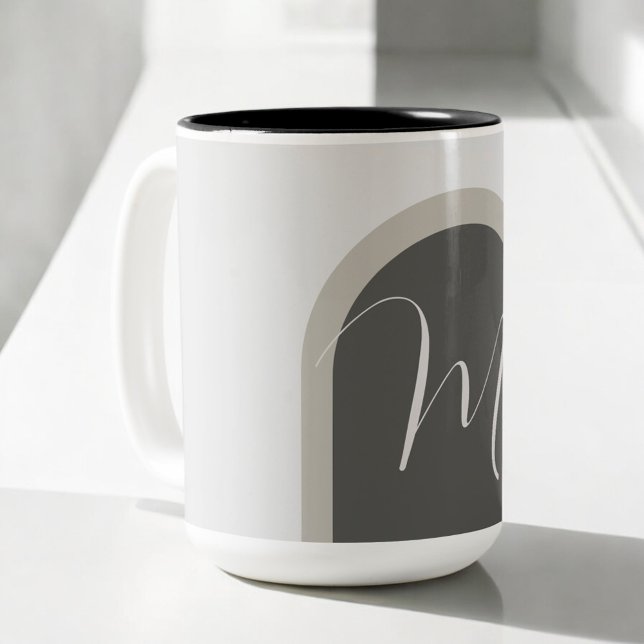 Tasse 2 Couleurs Arche Boho élégant avec Monogramme de script (Personalize this stylish mug with your monogram initial. It makes a great gift!)