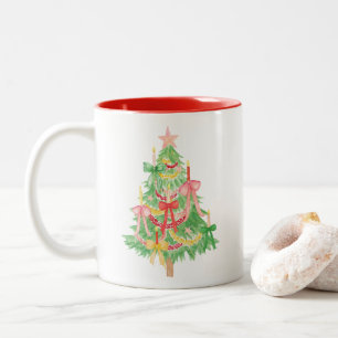 Tasse 2 Couleurs Arcs de coquette à l'aquarelle arbre de Noël