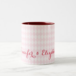 Tasse 2 Couleurs Arlequin moderne Elégant rose Nom personnalisé Chi