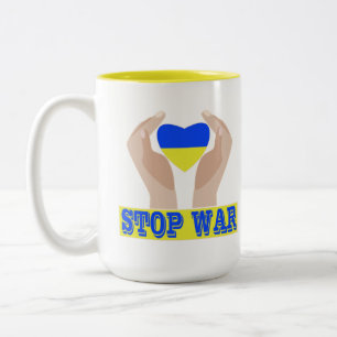 Tasse 2 Couleurs Arrêtez la guerre Le coeur du drapeau ukrainien en