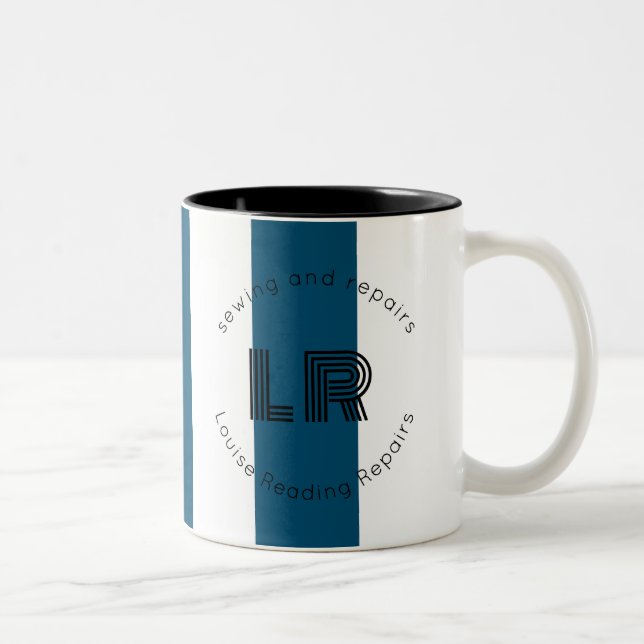 Tasse 2 Couleurs arrière - plan de bande blanche bleu marine (Droit)