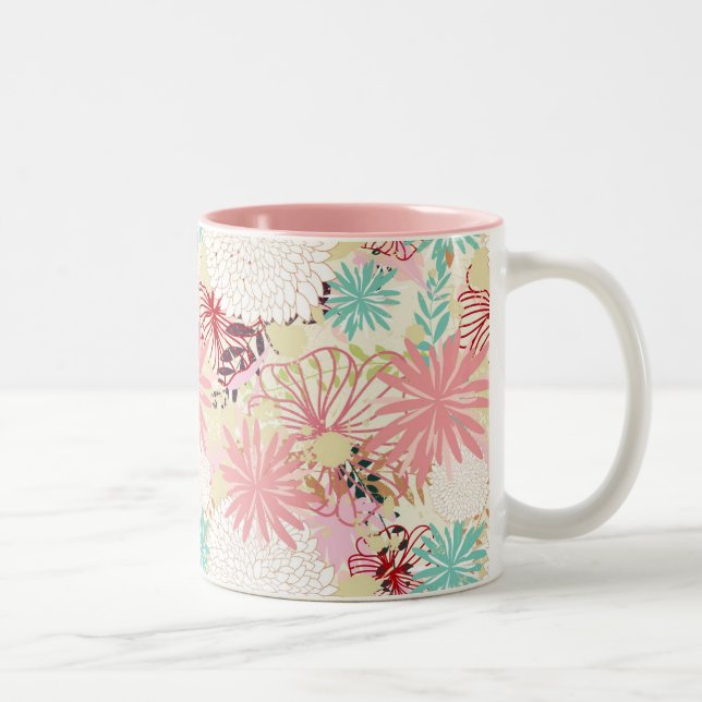 Tasse 2 Couleurs arrière - plan floral 4 (Droit)