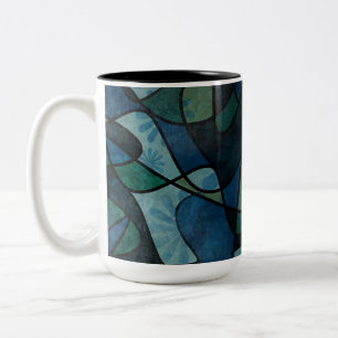 Tasse 2 Couleurs Art abstrait de verre teinté numérique sarcelle bl