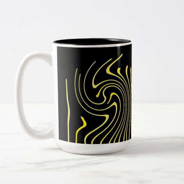 Tasse 2 Couleurs Art Abstrait Noir Blanc Lignes Jaunes Minimalisme (Gauche)