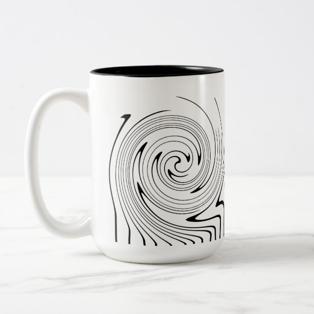 Tasse 2 Couleurs Art Abstrait Noir Blanc Lignes Twirl Minimalisme (Gauche)