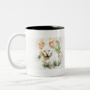 Tasse 2 Couleurs Art animal chat Abstraite aquarelle Vintage