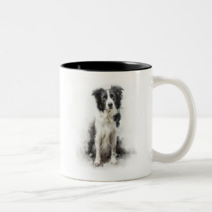 Tasse 2 Couleurs Art aquarelle de Border Collie noir et blanc