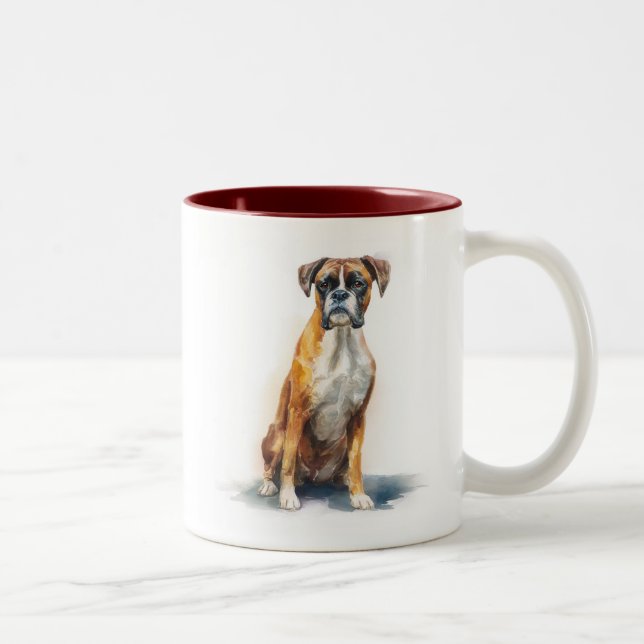 Tasse 2 Couleurs Art aquarelle de chien Boxer (Droit)