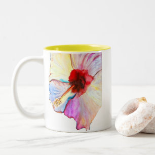 Tasse 2 Couleurs art aquarelle d'hibiscus d'été