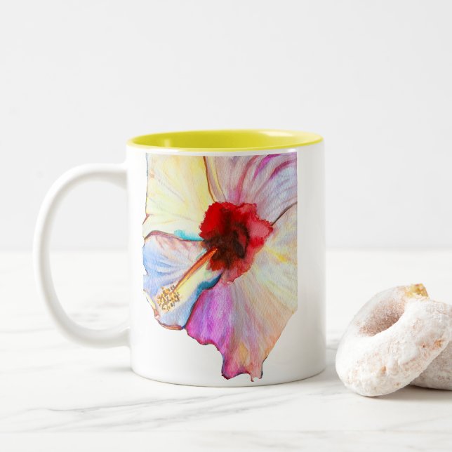 Tasse 2 Couleurs art aquarelle d'hibiscus d'été (Avec donut)