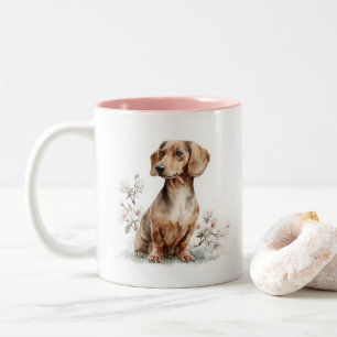 Tasse 2 Couleurs Art aquarelle floral de teckel