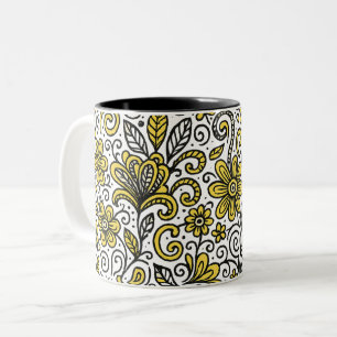 Tasse 2 Couleurs Art de Doodle Jaune et Noir sans couture