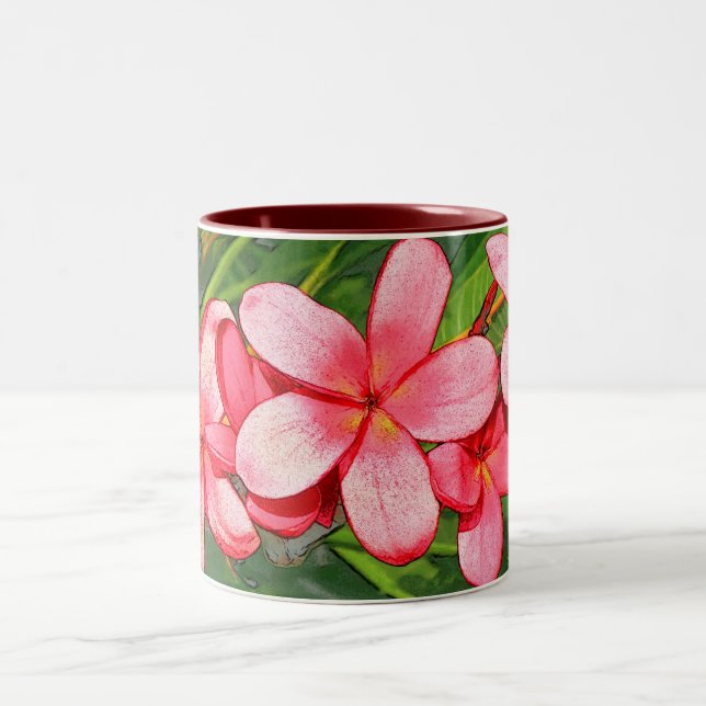 Tasse 2 Couleurs Art de Frangipanier Tropical Rose (Centre)