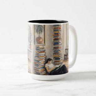 Tasse 2 Couleurs Art de la bibliothèque empilement de livres ca