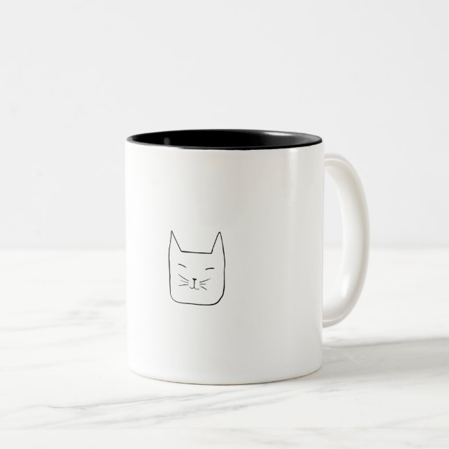Tasse 2 Couleurs Art de la ligne face du chat (Devant droit)
