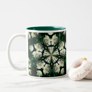 Tasse 2 Couleurs Art du kaléidoscope à fleurs de rose blanche