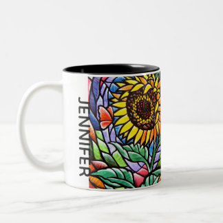 Tasse 2 Couleurs Art floral de coutume d'effet en verre souillé de