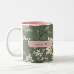 Tasse 2 Couleurs Art floral personnalisé minimaliste sage