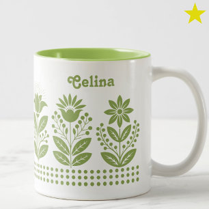 Tasse 2 Couleurs Art floral personnalisé minimaliste vert frais Fol
