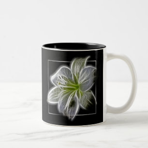 Tasse 2 Couleurs Art fractal de lys blanc époustouflant sur fond no