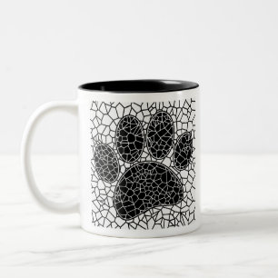 Tasse 2 Couleurs Art mosaïque empreinte de patte de chien en noir e