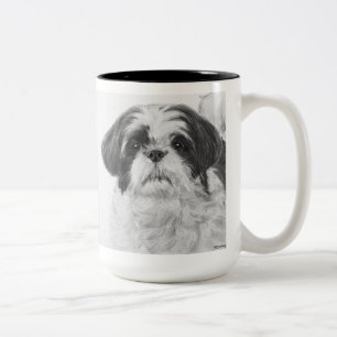 Tasse 2 Couleurs Art noir et blanc de Shih Tzu