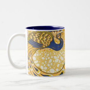 Tasse 2 Couleurs Art nouveau plumes de paon bleu et or vintage