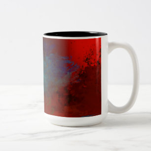Tasse 2 Couleurs Art numérique abstrait grunge rouge, aqua et or