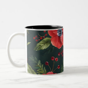 Tasse 2 Couleurs Art numérique de la fleur de Noël