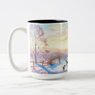 Tasse 2 Couleurs Art original par Katie Hutter Snowy Scene 3 Cerfs