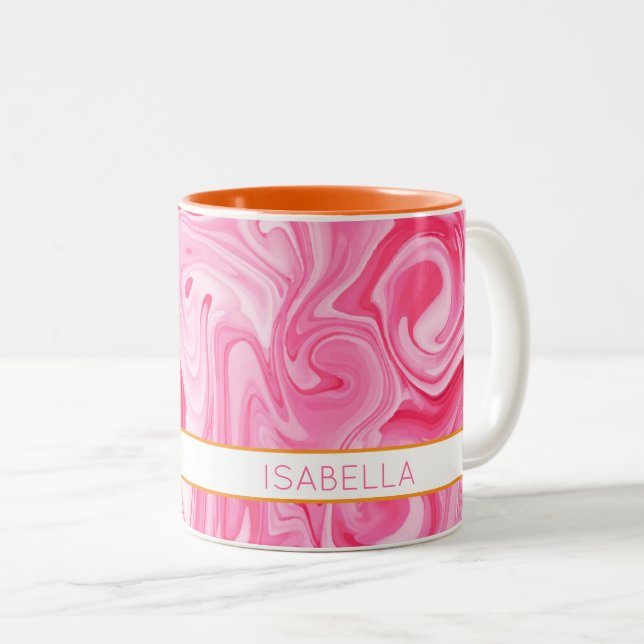 Tasse 2 Couleurs Art Peint Arbre rose Orange Moderne NOM Fun (Devant droit)