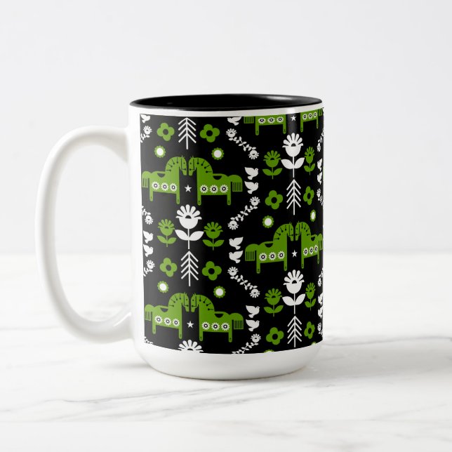 Tasse 2 Couleurs Art populaire de cheval scandinave (Gauche)