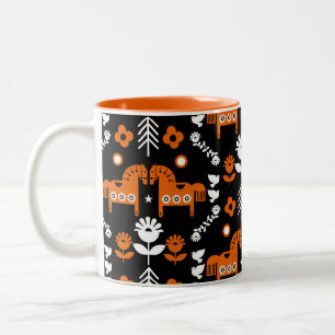 Tasse 2 Couleurs Art populaire de cheval scandinave